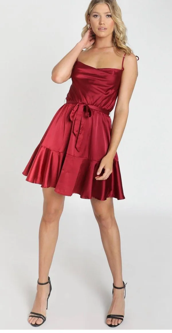 Showpo Like You Never Know Dress In Wine Satin - Image 2