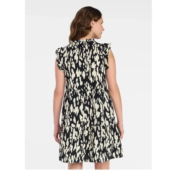 Black Cream Abstract‎ Print Dress Tiered Flutter Sleeve M NWT Summer Spring - Image 3