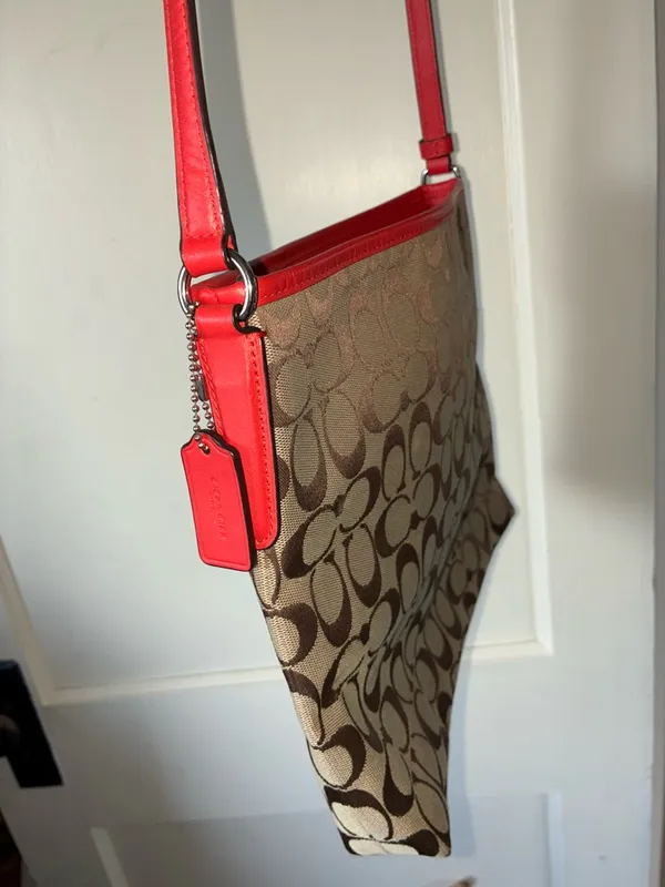 Coach Signature Canvas File Crossbody Bag Khaki/Classic Red F36378 - Image 11