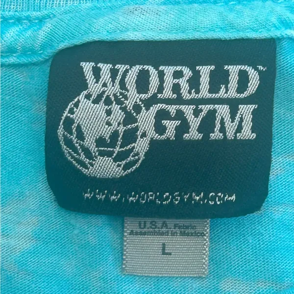 VTG World Gym Womens Burnout T Shirt L Blue Gorilla Bodybuilding Workout Tee - Image 5