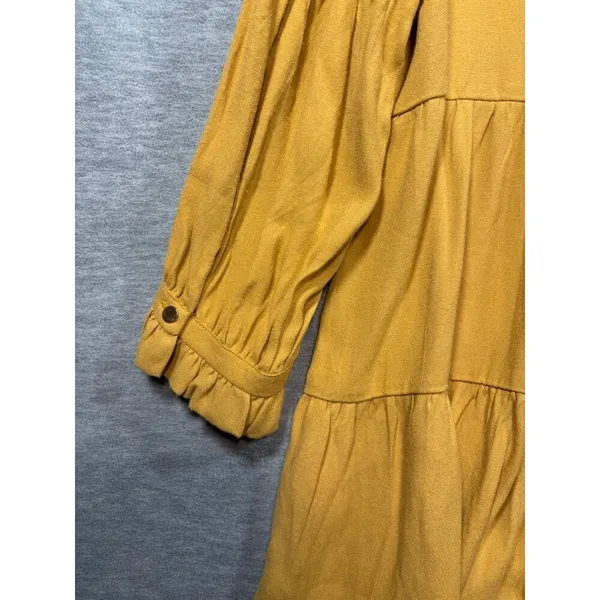 Maeve Anthropologie Mustard Goldie‎ Tiered Tunic Top Tie Neck Back Sz S - Image 3
