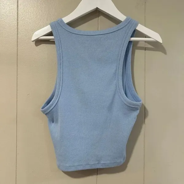 Aéropostale “Dump Him” Blue Ribbed Crop Tank Top Size S | Y2K Graphic Sleeveless - Image 2