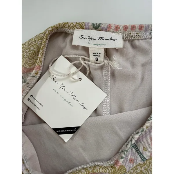 See You Monday Los Angeles Patchwork Floral Shell Maxi Skirt Pink Green Small‎ - Image 5