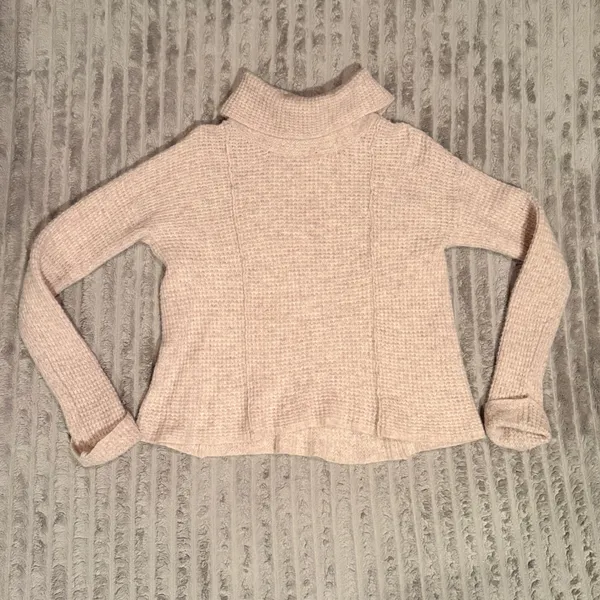 Free People Sidewinder Wool Sweater 100% Wool Turtleneck Beige XS - Image 2