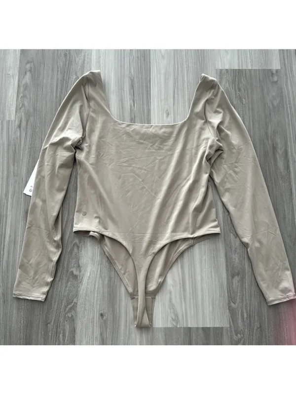 Lululemon Wundermost Ultra-Soft Nulu Square-Neck Long-Sleeve Bodysuit Riverstone - Image 5