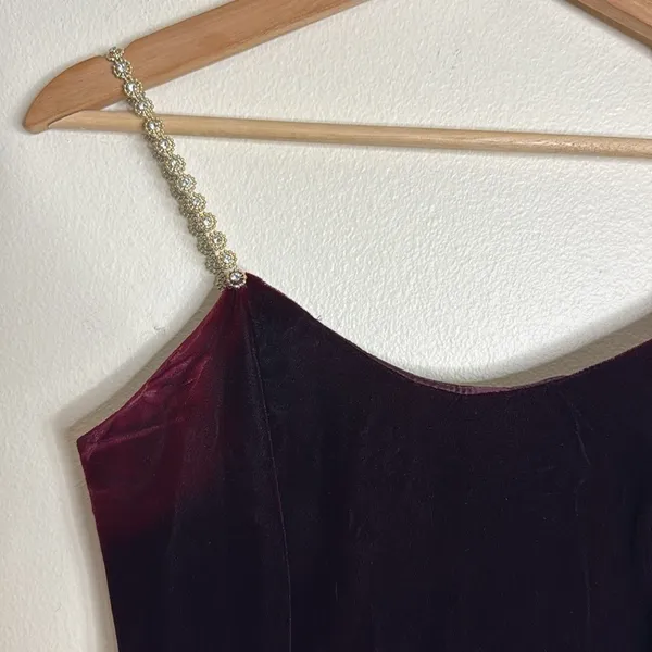 Vtg‎ Jessica McClintock ladies velvet purple dress beaded straps size 7/8 90s - Image 6