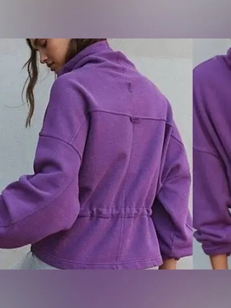 Free People Movement Remi Purple Drawstring Sweatshirt Size Large NWOT - Image 2