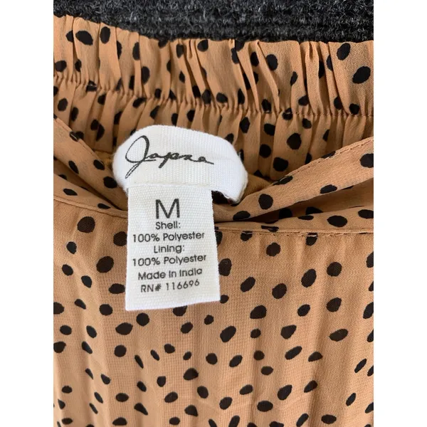 Japna Pleated Midi Skirt Size M Camel Brown Polka Dot Elastic Waist Lined - Image 3