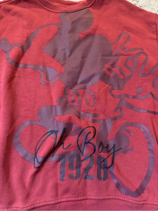 Disney Mikey Mouse Oh Boy 1928 Vintage Red Crewneck Sweatshirt - Image 2