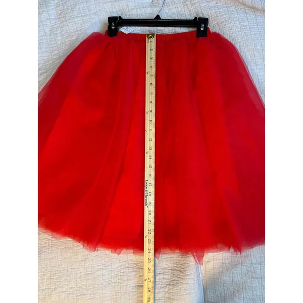 Red Tulle Midi Skirt Elastic Waist Layered Mesh Costume Dance Ballerina Skirt - Image 2