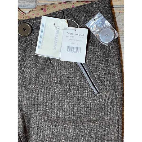 NWT Free People Wool Blend Tweed‎ Trousers Brown Black Size 0 Crop Career Capri - Image 3