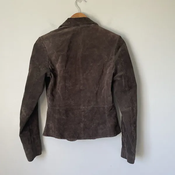 New Look Vintage y2k 2000's 100% Leather Button Up Jacket Blazer Brown Size US 4 - Image 2