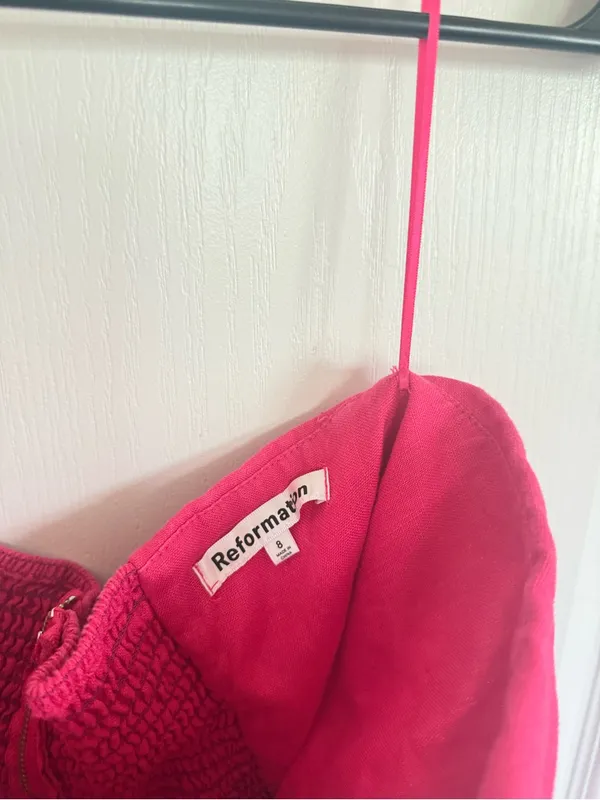 Reformation Isles Linen Mini Dress in Pink - Image 4