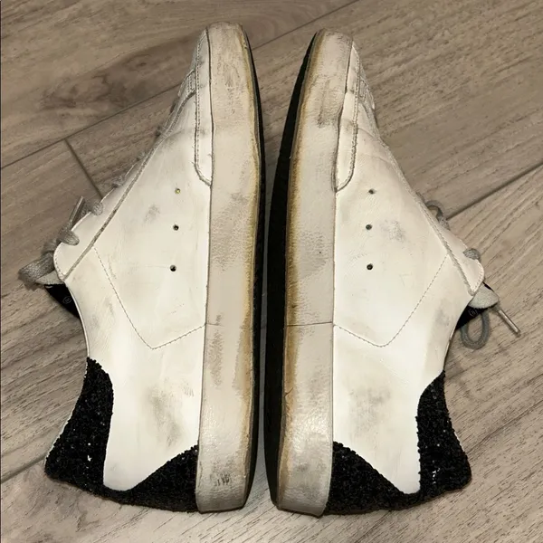 Golden Goose White Sneakers with Gold Star and Black Glitter Heel Tab Size 39 - Image 7