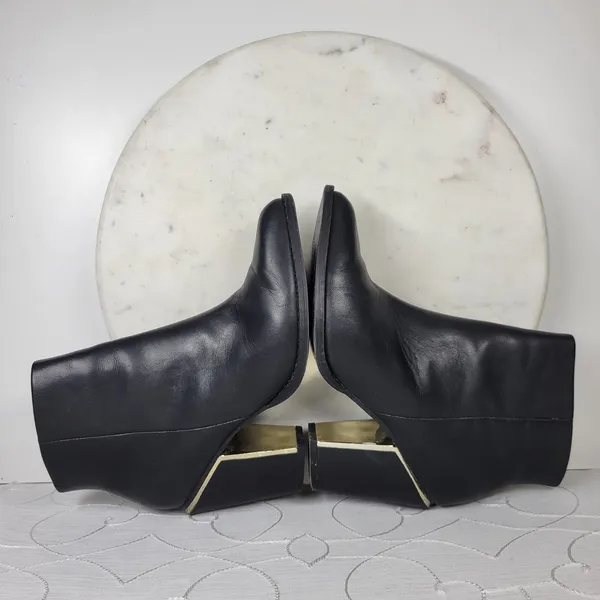 ALDO Leather Ankle Boots Womens 6.5 Black Gold Plate Block Heel Pointed Toe - Image 13