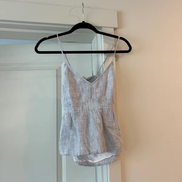 Abercrombie and Fitch white and blue striped cotton tank with tie in the back - Image 2