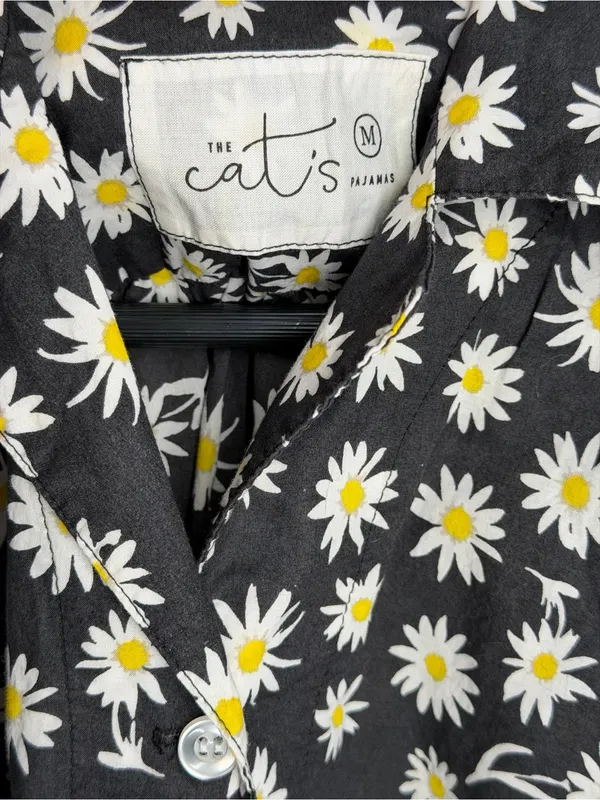The Cat’s Pajamas Daisy Cotton Pajama Top Cottagecore Floral Button Front Poplin - Image 4