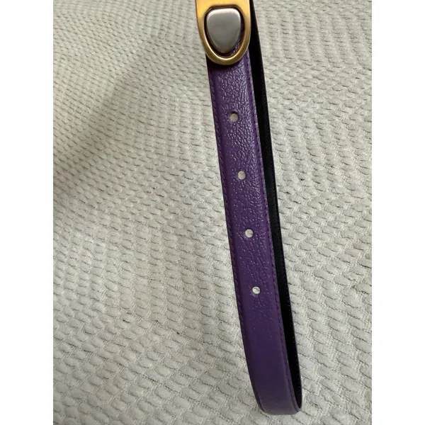 Playboy Unisex Thin Purple Leather Gold Toned Buckle Belt Iconic Bunny Logo 38" - Image 3
