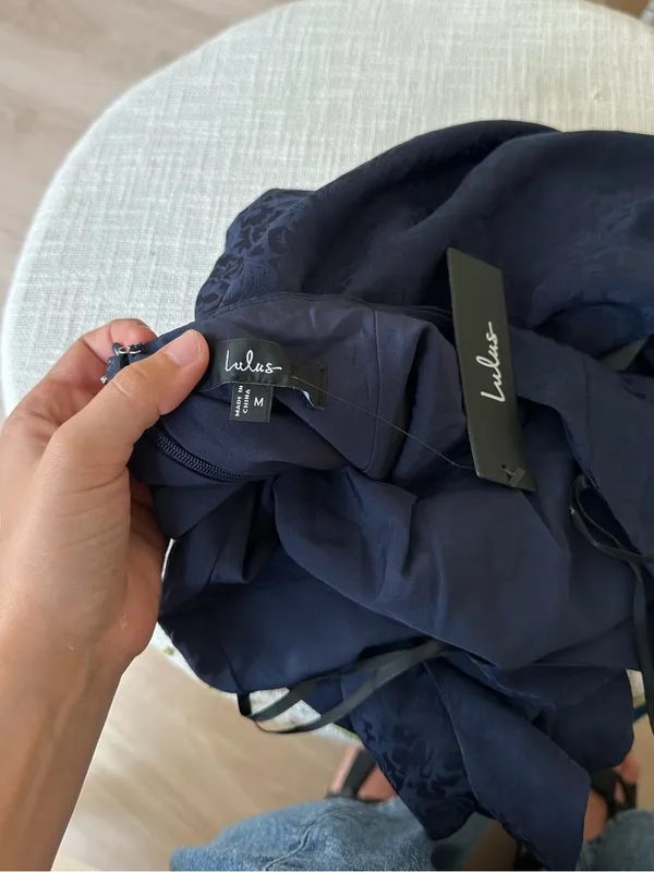 LULU’S Simply a Stunner Navy Jacquard Cowl Backless Mini Dress - Image 6