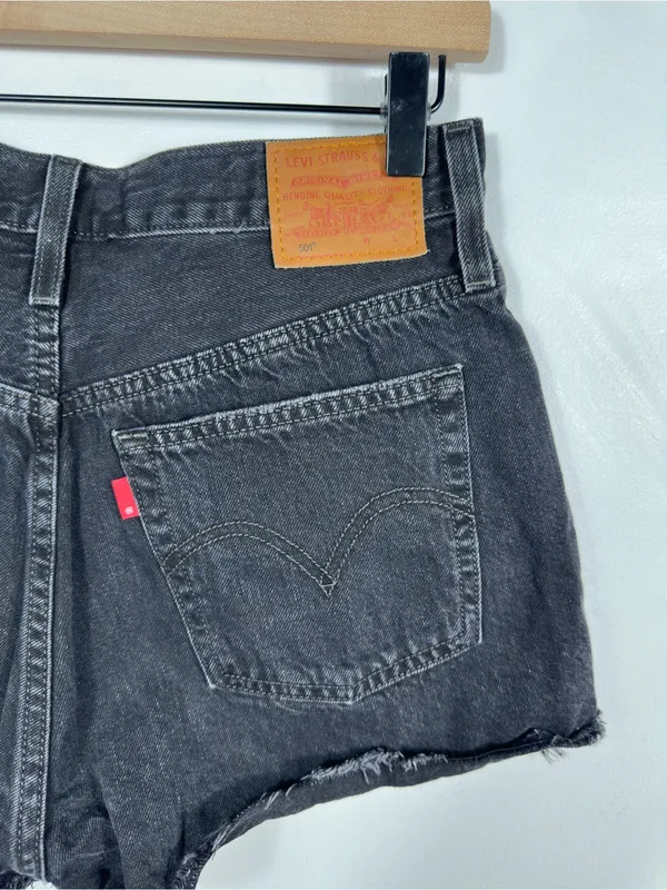 Levi’s Premium 501 Original Black Distressed Denim Cutoff Shorts‎ 28 - Image 5