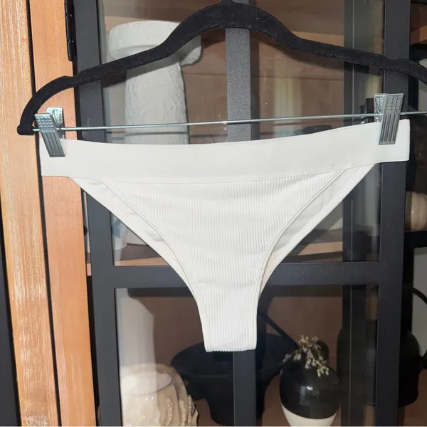 Frankie’s Bikinis Drew White Ribbed Swimsuit Bottoms cheeky elastic band - Image 6