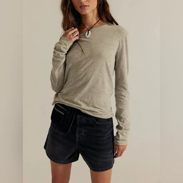 NWOT Free People We The Free Nova Long-Sleeve Tee - caiman gray tan - XS - Image 3