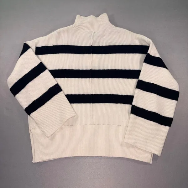 Gibson Latimer Womens Striped Mock Neck Sweater Ivory Black Size S NEW - Image 2