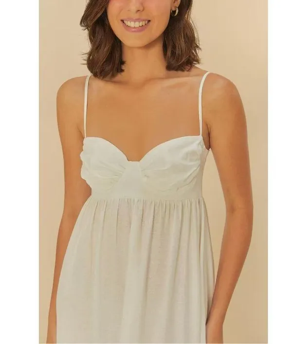 NWOT Farm Rio Linen Blend White Sleeveless Maxi Dress Size L - Image 3