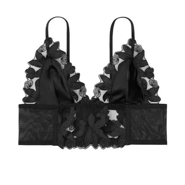 Victoria's Secret Unlined Floral Embroidered Longline Bralette Black Size M NWT - Image 3