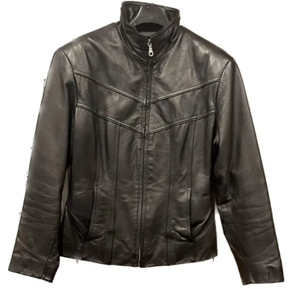 Wilson’s Leather Maxima Genuine Black Lined Leather Zip Up Jacket with Pockets - Image 2