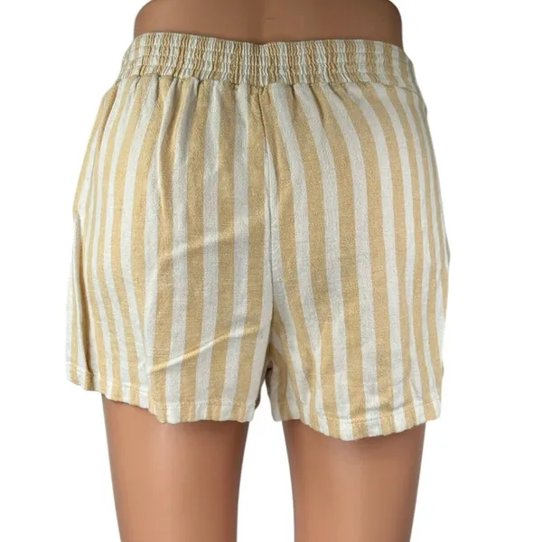 Abercrombie & Fitch Yellow White Striped Button High Rise Lounge Shorts XXS - Image 3