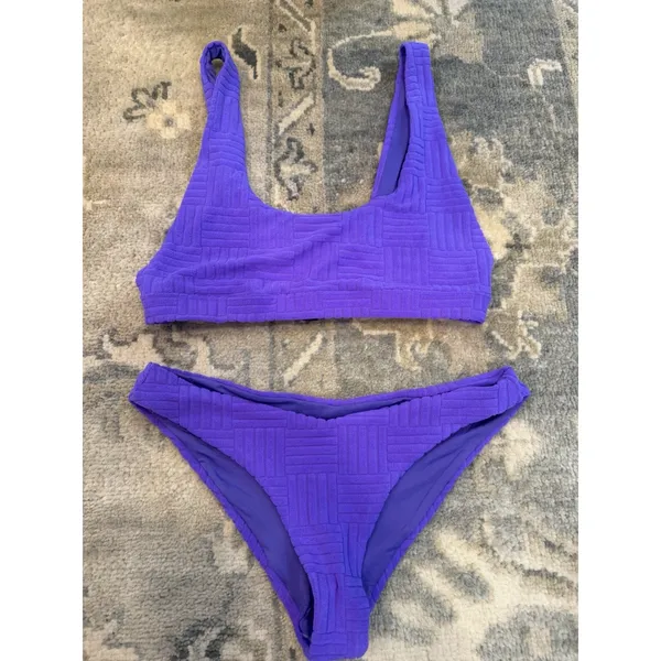 Beach Riot Peyton Textured Bikini Top & Vanessa Bikini Bottom L Ultra Violet NEW - Image 13