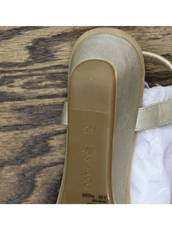 NWT Style & Co. T Strap Elastic Wedge Sandals Platinum Gray / Tan Brown 6.5M - Image 15