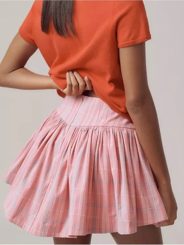Maeve X-Large Skirt Anthropologie Basque Waist Flirty Mini Pink Combo plaid NWT - Image 5
