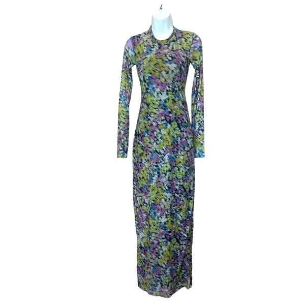 AFRM Abstract Mesh Maxi Dress XS Bodycon Slinky Long Sleeve Didi Designer $90 - Image 8