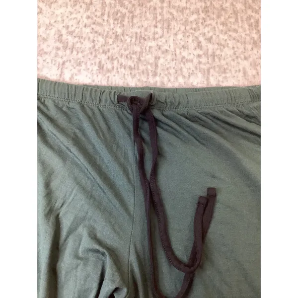 Green Wide Leg Pajama Pants with Drawstring and Black Piping Detail…‎ - Image 2