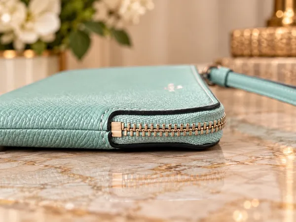 Coach F58032 Corner Zip Wristlet Seafoam Blue Crossgrain Leather - Image 5