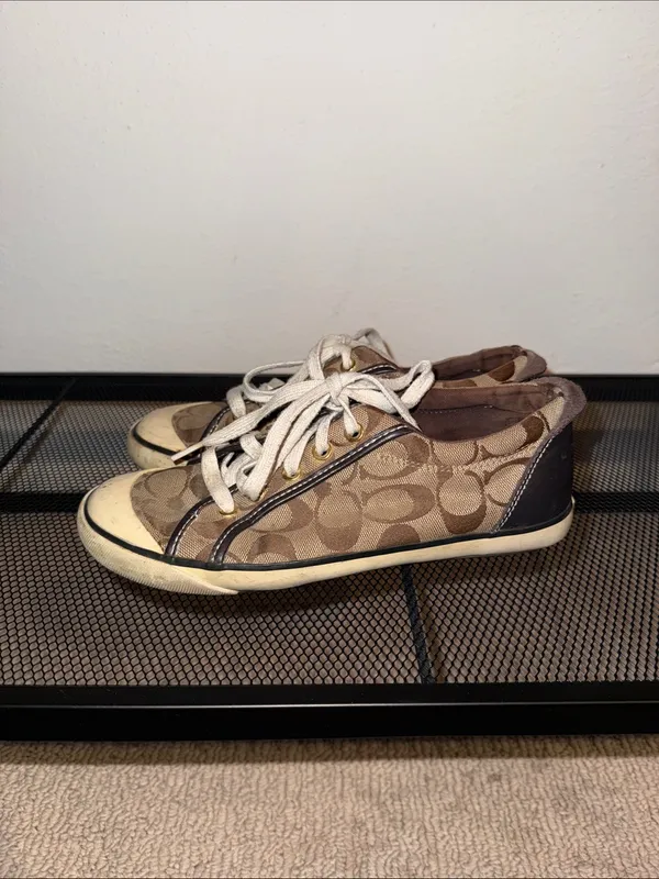 Coach Brown Signature Canvas Sneakers with White Laces - Image 2