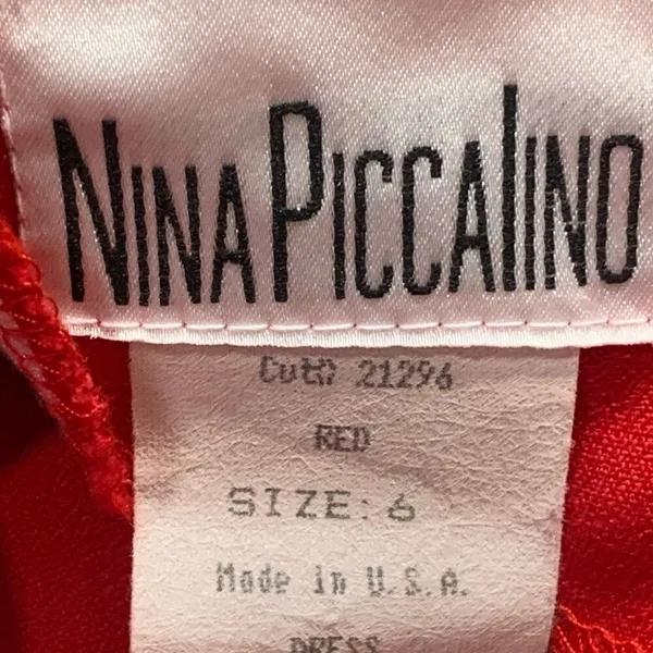 Vintage Nina Piccalino Cherry Red Dress Satin‎ Bow Detail Scoopneck Long Sleeve - Image 8