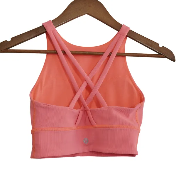 Lululemon Size 4 Energy High Neck Longline Bra‎ Ribbed Sunset Pink Orange Gym - Image 2