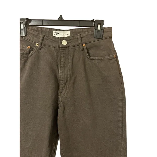 Zara High Rise Straight Leg Jeans Size 4 Brown Taupe Signature Denim - Image 6