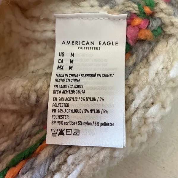 American Eagle Cream Cable Knit Fair Isle Striped Oversized Sweater Women Medium - Image 5