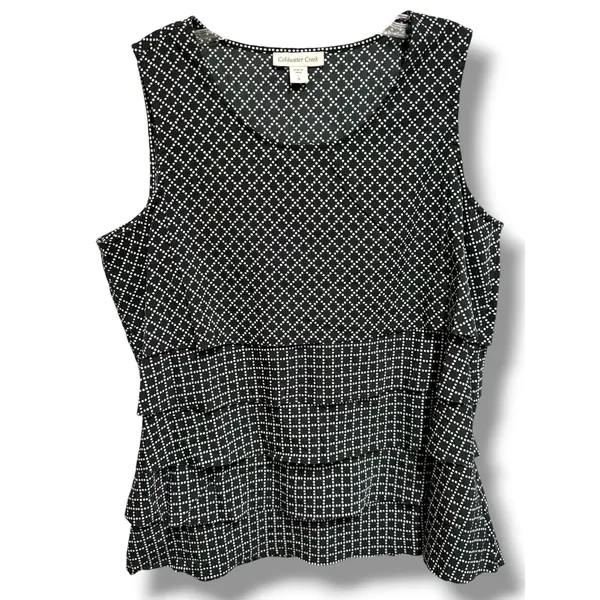 Coldwater Creek Black White Geometric Tiered Blouse Women's Large 14 Layered Top - Image 3