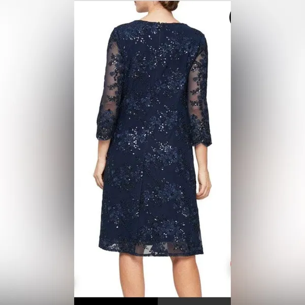 Alex Evenings Navy Sequin Lace‎ Jacket Dress Set 6 NWT Wedding Party Formal - Image 3