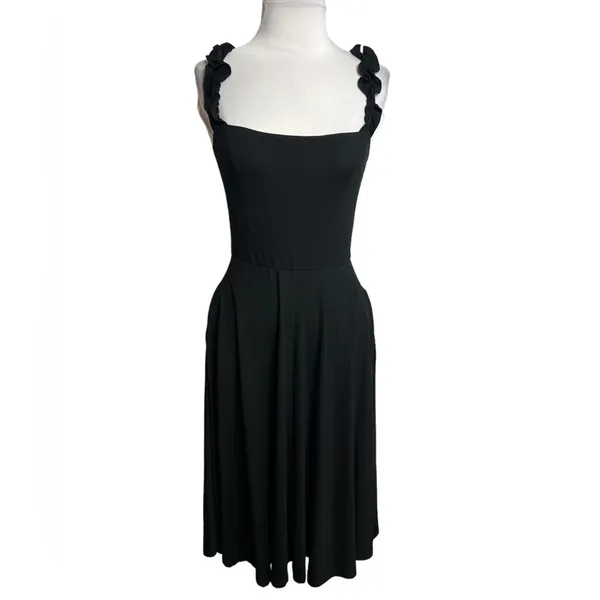 Reformation Eda Ruffle Strap Midi‎ Dress black Sz M - Image 3