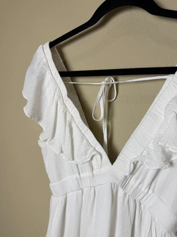 Nordstrom BP White Ruffle Tiered Deep V Neck Mini Dress Size XS - Image 5