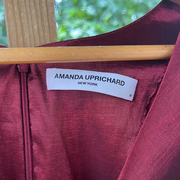Amanda Uprichard Neveah Puff Sleeve Satin Blouse Dark Red Size M - Image 5