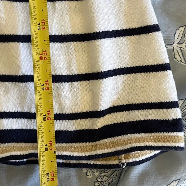 Lilly Pulitzer Perelle‎ Off Shoulder Stripe Ruffle Sweater Top Navy Gold Large - Image 8