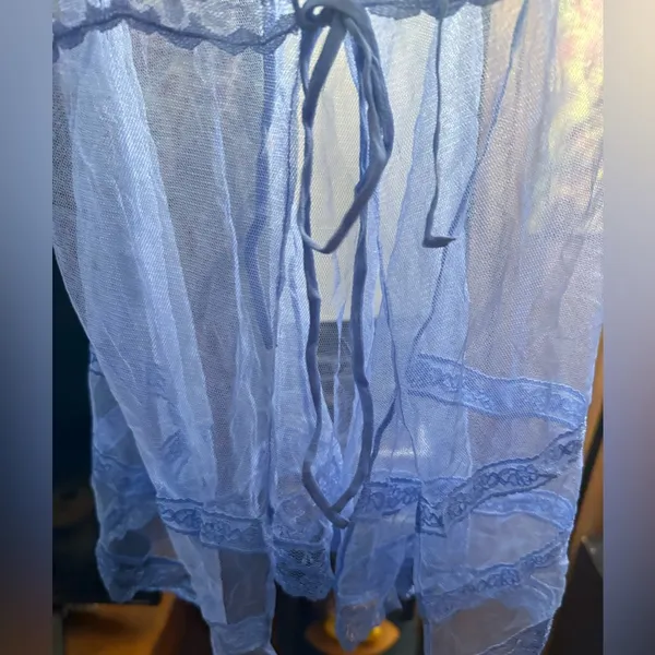 Victoria's Secret Vintage Y2K Sheer Blue Fly-Away Babydoll Lingerie Size Small - Image 3