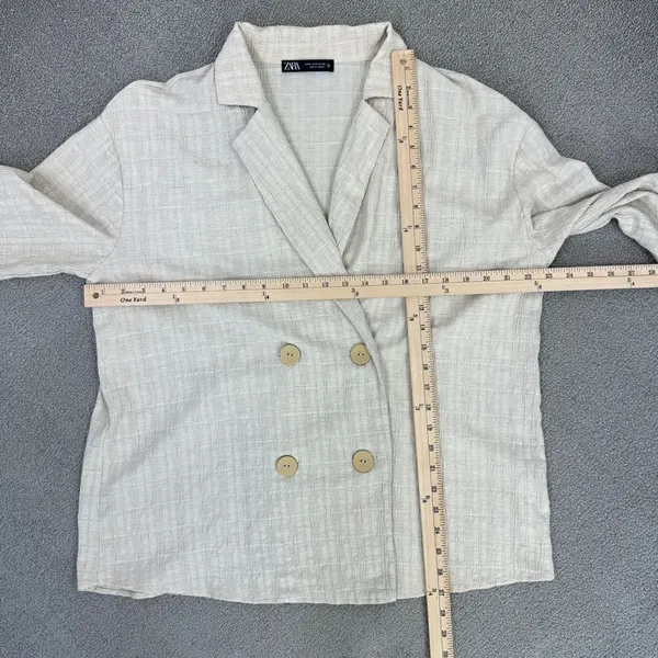 Zara Crinkled Look Slouchy‎ Blazer Tan Medium Linen Blend Double Breasted - Image 12